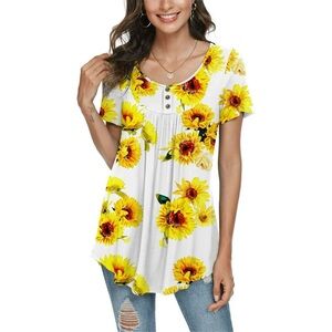 Women’s Floral Sunflower Print Short Sleeve Top‎ Size 2XL